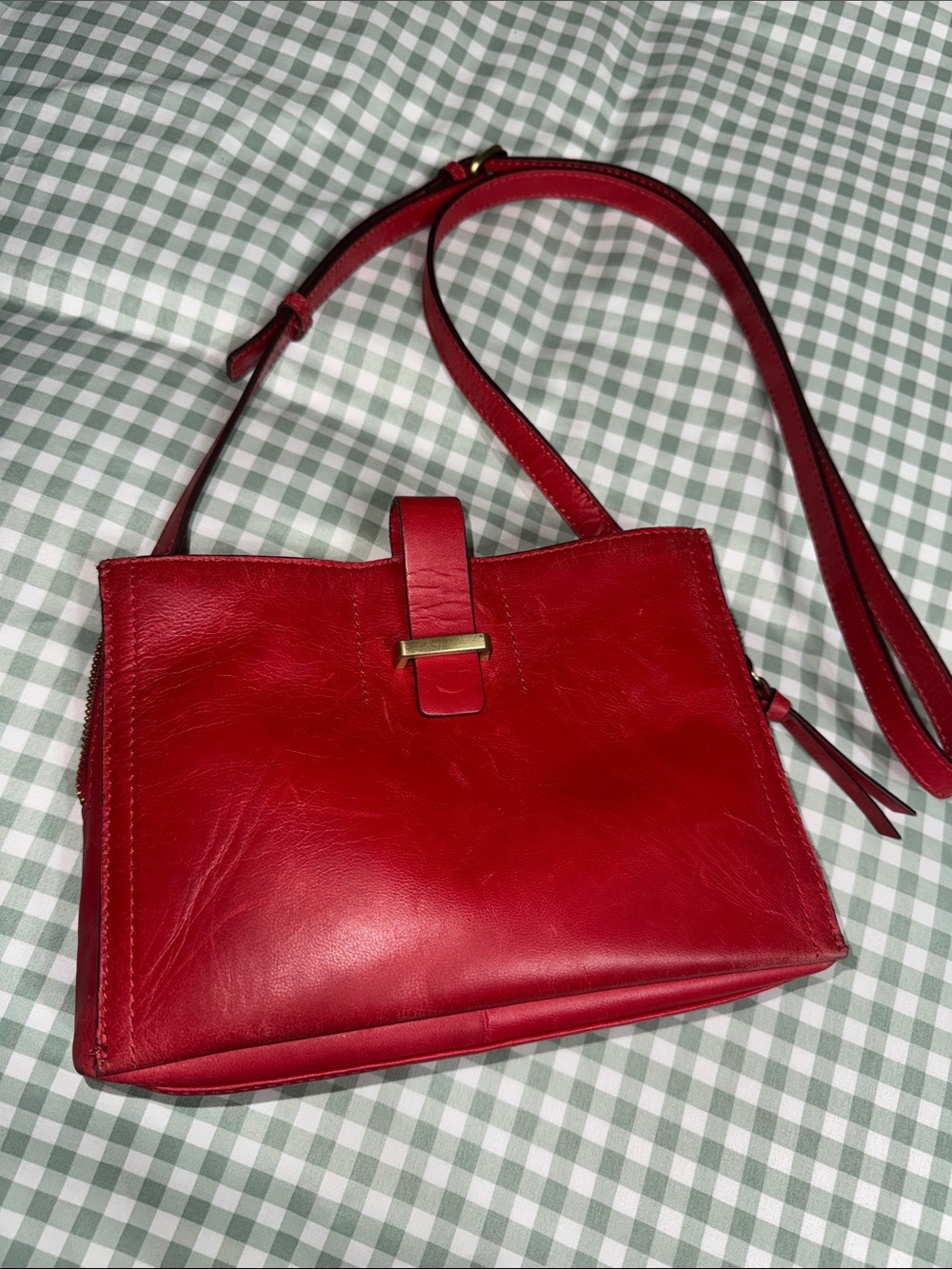 Lodis Red Leather Crossbody Bag with Gold Accent
